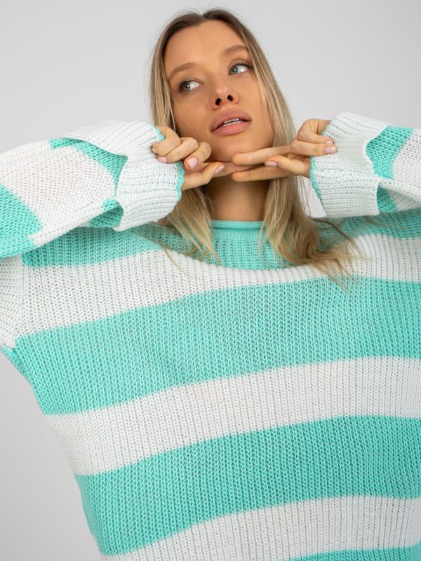 Didmenininkas “Mint Ecru” moteriškas plačiomis rankovėmis negabaritinis megztinis
