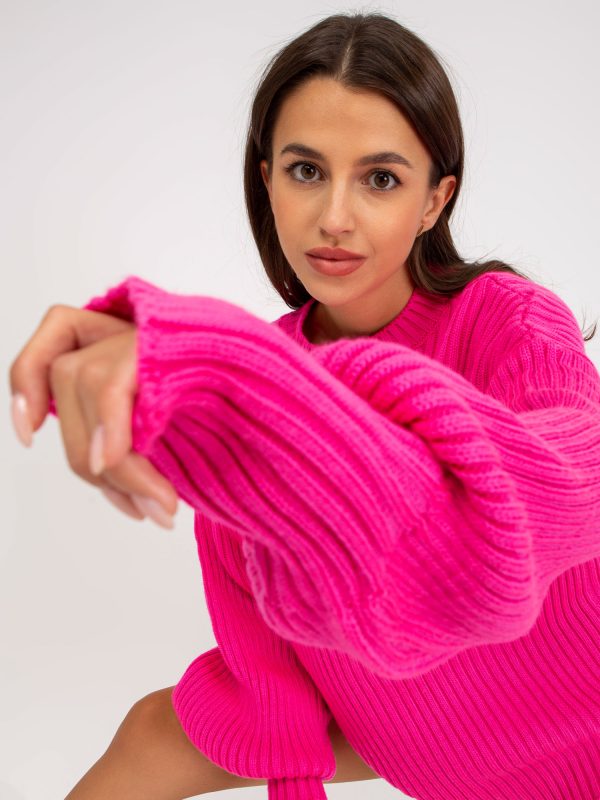 Didmenininkas Fluo rožinis ilgas oversized megztinis RUE PARIS