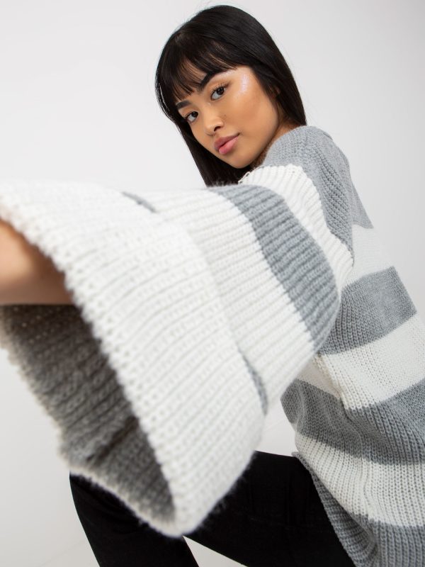 Didmenininkas Grey-ecru moteriškas megztinis su vilna