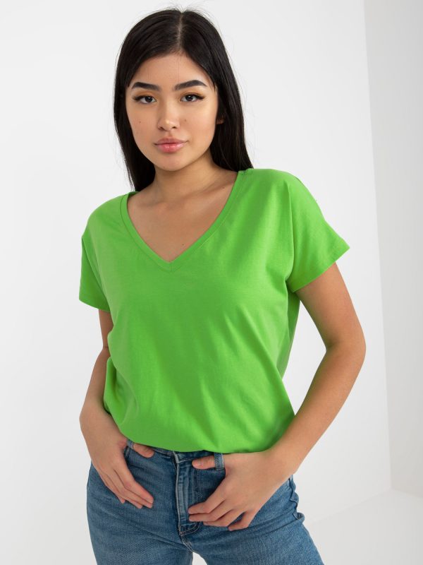 Didmenininkas Šviesiai žalios spalvos moteriški pagrindiniai “V-Neck” marškinėliai “Emory”