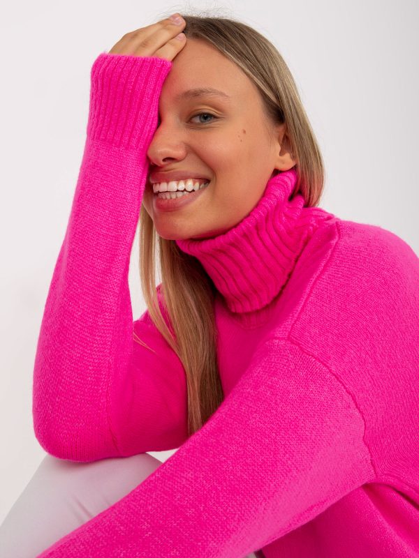 Didmenininkas “Fluo” rožinis paprastas megztinis su apatija kaklu
