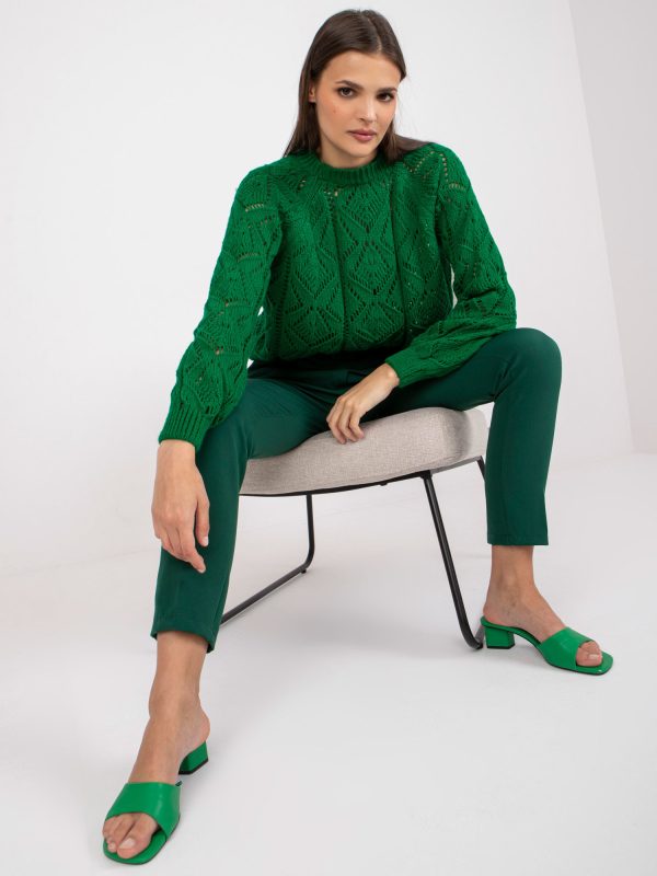 Didmenininkas Žalias moteriškas džemperis su azūriniais raštais RUE PARIS
