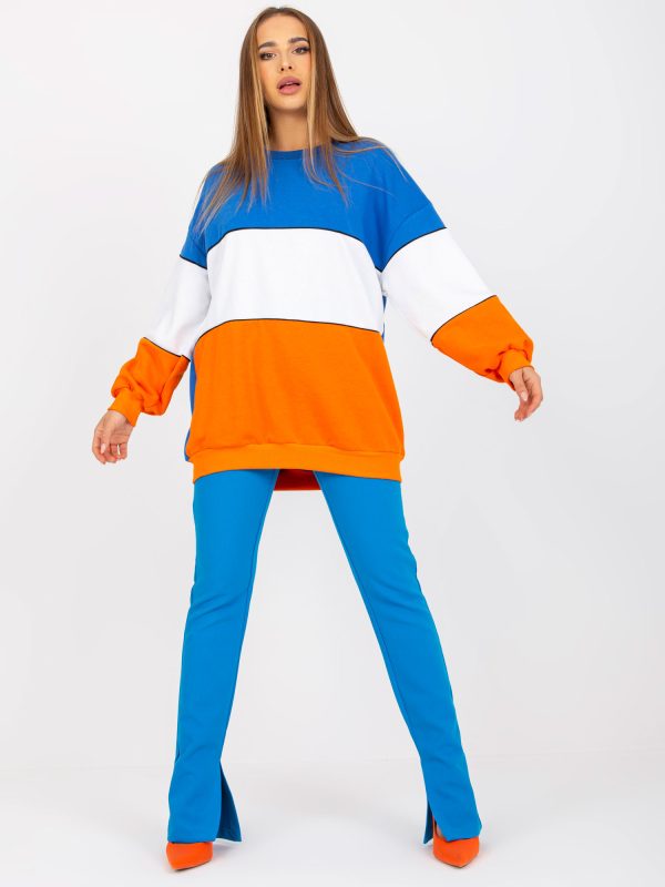 Didmenininkas Mėlynės ir oranžinės spalvos džemperis basic oversize RUE PARIS