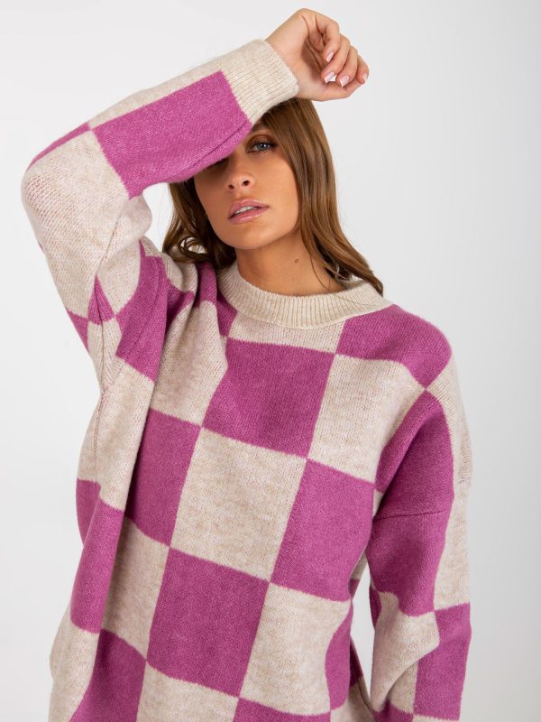 Didmenininkas Violetinė ir smėlio spalvos negabaritinių megztinių geometrija