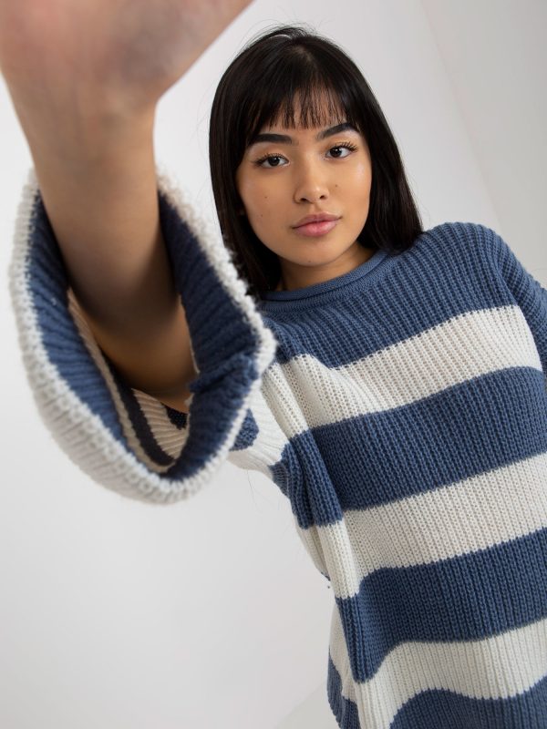 Didmenininkas Mėlyna-ecru moteriškas oversize džemperis su vilna