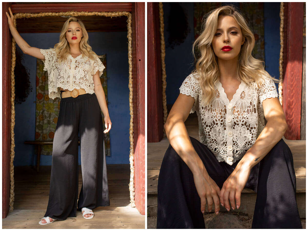 Ažūrinis viršus – boho tendencija vasaros dienoms